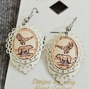 Copper Reflections Earrings Bear Eagle Copper Brass Hand Crafted First Nations